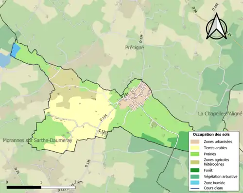 Carte en couleurs présentant l'occupation des sols.