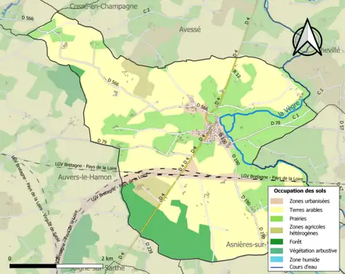 Carte en couleurs présentant l'occupation des sols.