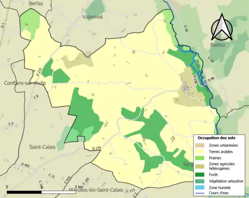 Carte en couleurs présentant l'occupation des sols.