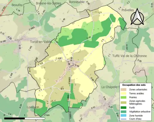 Carte en couleurs présentant l'occupation des sols.