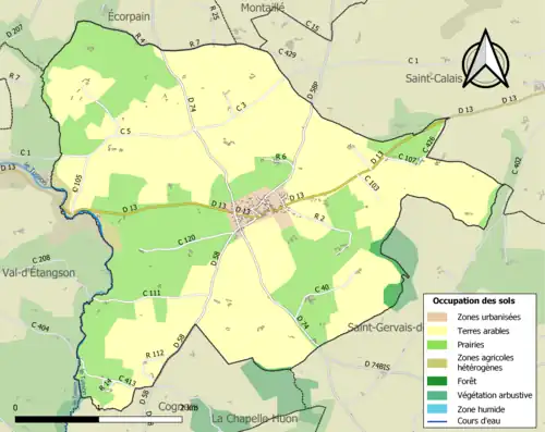 Carte en couleurs présentant l'occupation des sols.