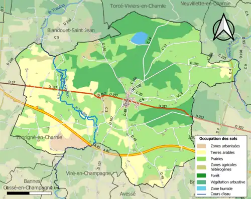 Carte en couleurs présentant l'occupation des sols.