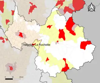 Localisation de l'aire d'attraction de Valgelon-La Rochette dans le département de la Savoie.