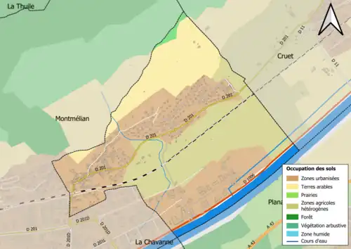 Carte en couleurs présentant l'occupation des sols.