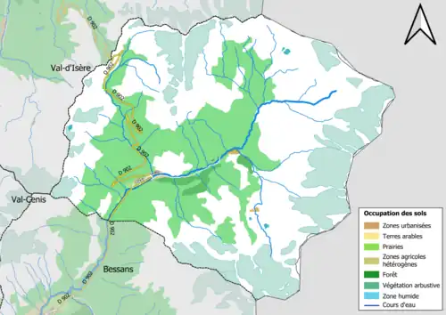 Carte en couleurs présentant l'occupation des sols.