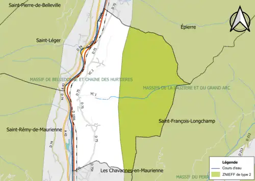 Carte des ZNIEFF de type 2 sur la commune.