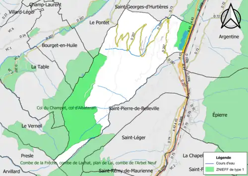 Carte des ZNIEFF de type 1 de la commune.