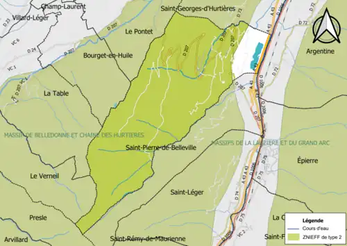 Carte des ZNIEFF de type 2 de la commune.