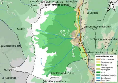Carte en couleurs présentant l'occupation des sols.