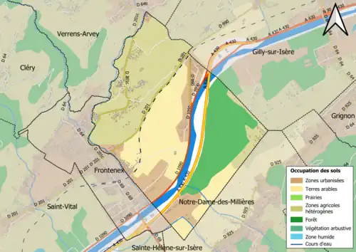 Carte en couleurs présentant l'occupation des sols.
