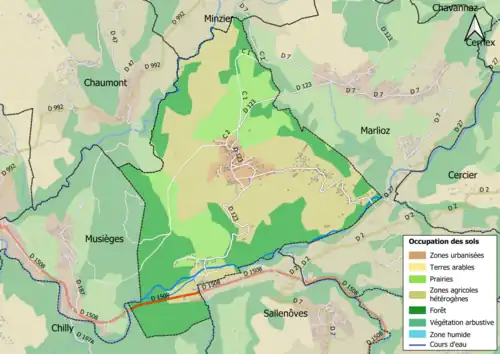 Carte en couleurs présentant l'occupation des sols.