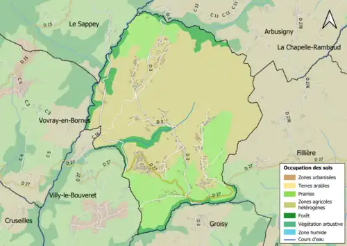 Carte en couleurs présentant l'occupation des sols.