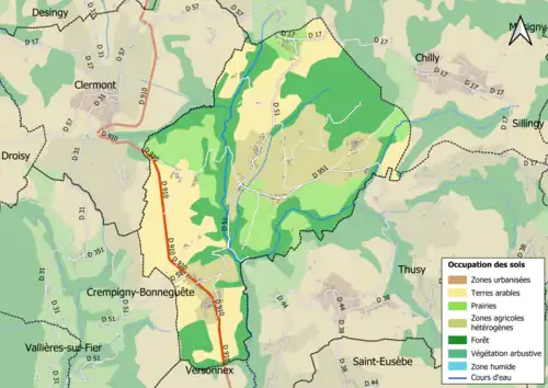 Carte en couleurs présentant l'occupation des sols.
