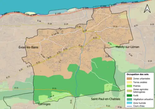 Carte en couleurs présentant l'occupation des sols.