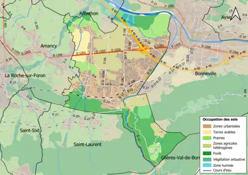 Carte en couleurs présentant l'occupation des sols.