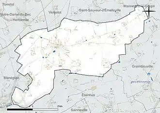 Carte en couleur présentant le réseau hydrographique de la commune