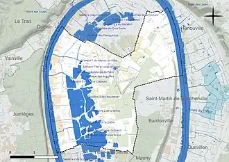 Carte en couleur présentant le réseau hydrographique de la commune