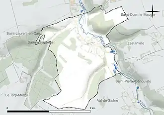 Carte en couleur présentant le réseau hydrographique de la commune