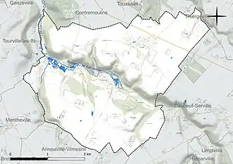 Carte en couleur présentant le réseau hydrographique de la commune