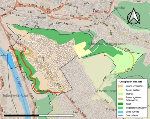 Carte en couleurs présentant l'occupation des sols.