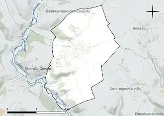 Carte en couleur présentant le réseau hydrographique de la commune