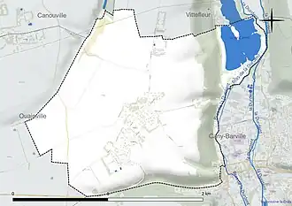 Carte en couleur présentant le réseau hydrographique de la commune