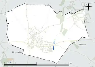 Carte en couleur présentant le réseau hydrographique de la commune