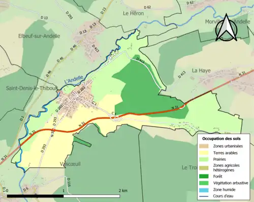 Carte en couleurs présentant l'occupation des sols.