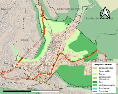 Carte en couleurs présentant l'occupation des sols.