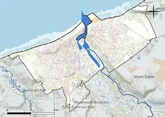 Carte en couleur présentant le réseau hydrographique de la commune