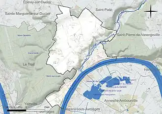 Carte en couleur présentant le réseau hydrographique de la commune