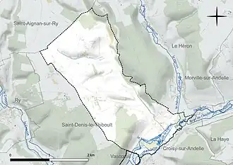 Carte en couleur présentant le réseau hydrographique de la commune