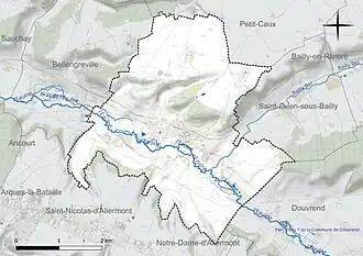 Carte en couleur présentant le réseau hydrographique de la commune