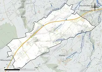 Carte en couleur présentant le réseau hydrographique de la commune