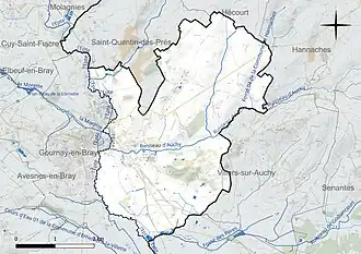 Carte en couleur présentant le réseau hydrographique de la commune