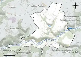 Carte en couleur présentant le réseau hydrographique de la commune
