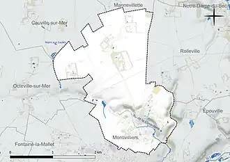 Carte en couleur présentant le réseau hydrographique de la commune