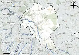 Carte en couleur présentant le réseau hydrographique de la commune