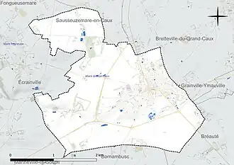 Carte en couleur présentant le réseau hydrographique de la commune