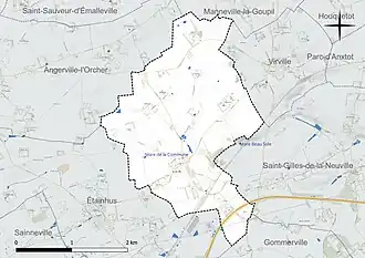 Carte en couleur présentant le réseau hydrographique de la commune