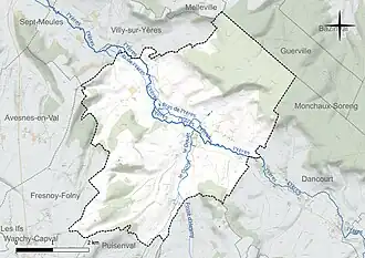 Carte en couleur présentant le réseau hydrographique de la commune
