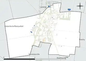 Carte en couleur présentant le réseau hydrographique de la commune