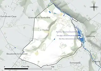 Carte en couleur présentant le réseau hydrographique de la commune