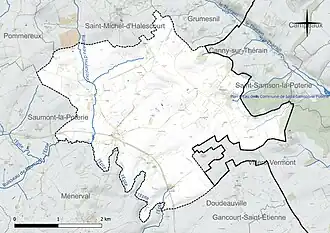 Carte en couleur présentant le réseau hydrographique de la commune