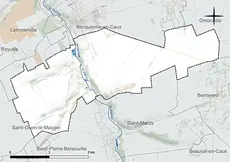 Carte en couleur présentant le réseau hydrographique de la commune