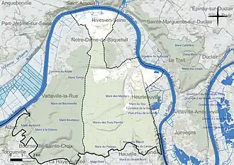Carte en couleur présentant le réseau hydrographique de la commune