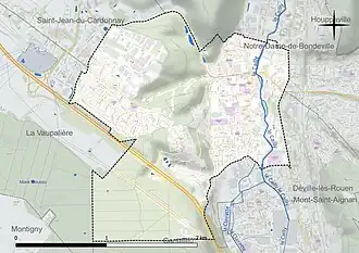 Carte en couleur présentant le réseau hydrographique de la commune