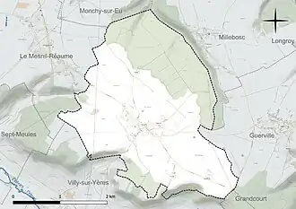 Carte en couleur présentant le réseau hydrographique de la commune