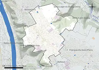 Carte en couleur présentant le réseau hydrographique de la commune