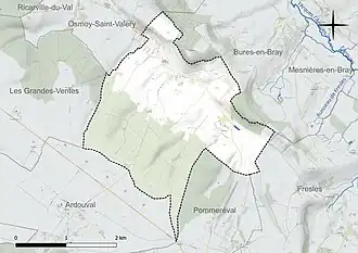 Carte en couleur présentant le réseau hydrographique de la commune